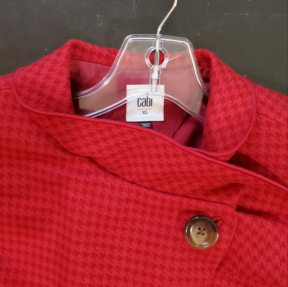 Cabi red blazer / jacket with ruffle & houndstooth pattern, XS - Picture 7 of 16